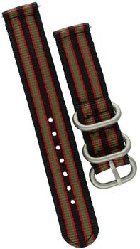 Wytrzymały pasek do zegarka NATO 031, parciany w trzech kolorach czarnym, zielonym i czerwonym. Długość 83123 mm, szerokość mocowania 18 mm, srebnrna sprzączka.1.jpg